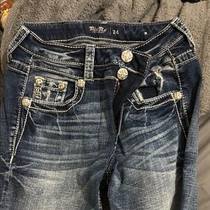 Miss Me Blue Boot Cut Jeans with Vintage Whiskering